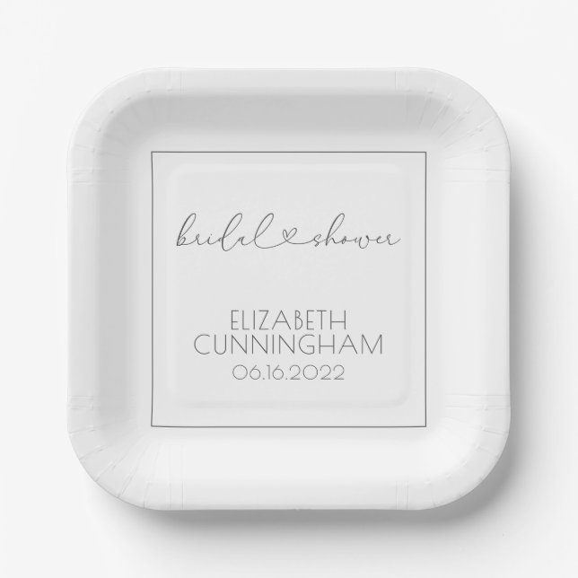 Simple Minimalist Elegant Chic Heart Bridal Shower Paper Plate (Front)