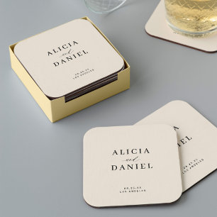 Simple minimalist elegant ivory cream wedding square paper coaster
