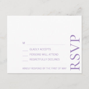 Simple Minimalist Elegant Lavender Text Wedding RSVP Card