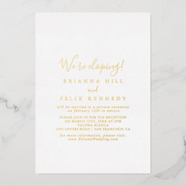 Simple Minimalist Elopement Reception Gold  (Front)