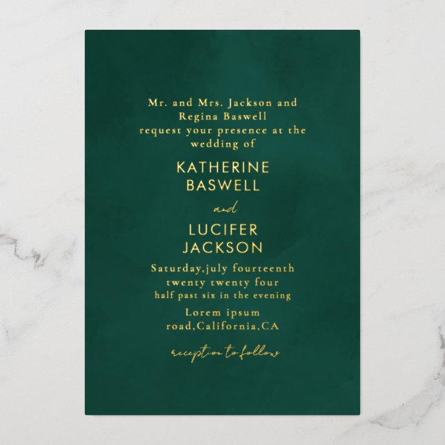 Simple minimalist Emerald green wedding gold (Front)