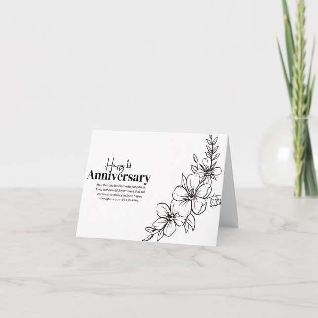 Simple Minimalist Floral Anniversary Card (Front)