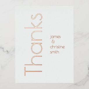 Simple Minimalist Foil Text Thanks Postcard