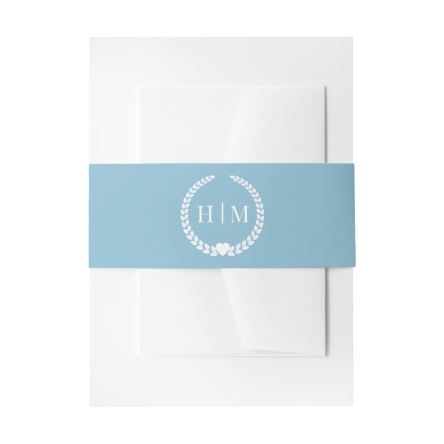 Simple Minimalist Frosted Frozen Blue Monogram  Invitation Belly Band (Front Example)