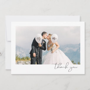 Simple Minimalist Fun Script Font Photo Wedding Thank You Card