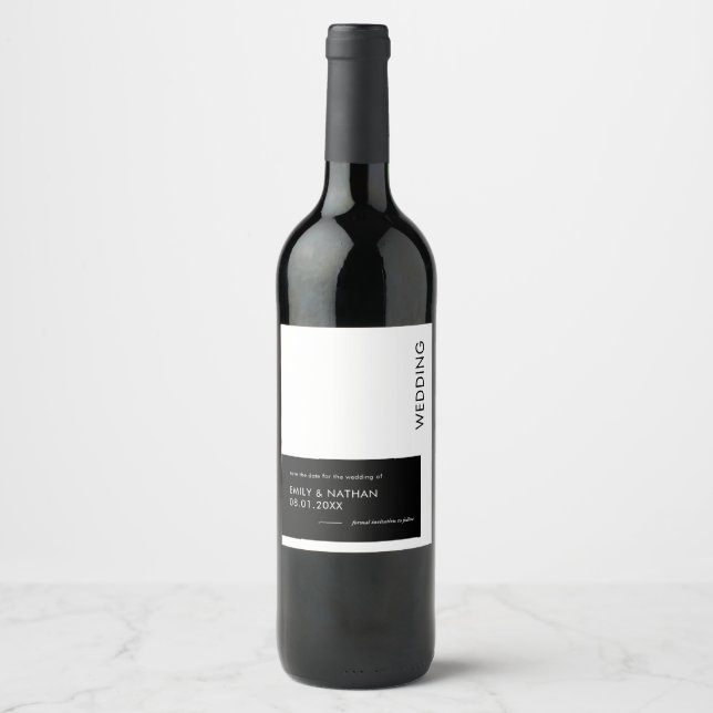 Simple Minimalist Geo Bold Black Save The Date Wine Label (Front)