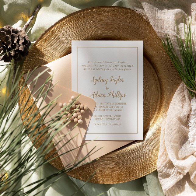 Simple Minimalist|Gold Formal Frame Wedding  Invitation (Creator Uploaded)