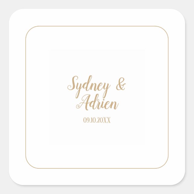 Simple Minimalist|Gold Frame Wedding Envelope  Square Sticker (Front)
