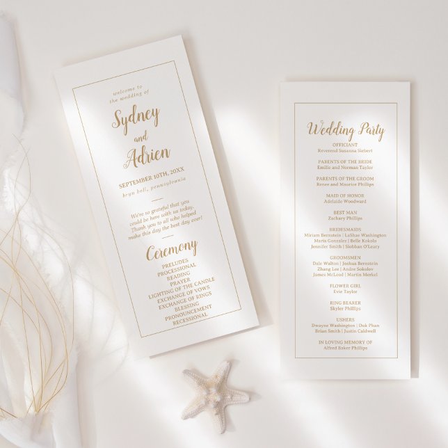 Simple Minimalist|Gold Frame Wedding Program (Creator Uploaded)