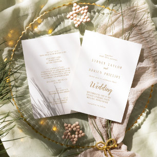 Simple Minimalist Gold Front and Back Wedding Invitation