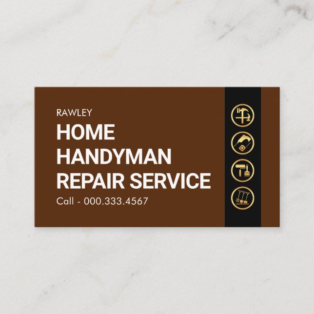 Simple Minimalist Gold Handyman Works Business Card (Front)