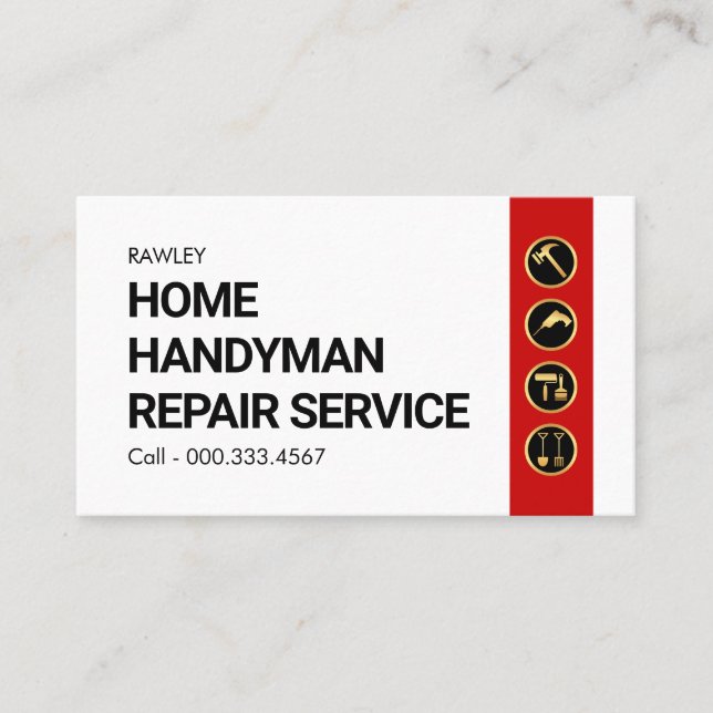 Simple Minimalist Gold Handyman Works Business Card (Front)