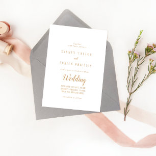 Simple Minimalist Gold Informal Wedding Invitation