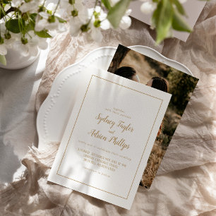 Simple Minimalist Gold Photo Casual Frame Wedding Invitation