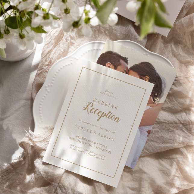Simple Minimalist|Gold Photo Reception Frame Invitation (Creator Uploaded)