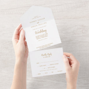 Simple Minimalist Gold Wedding All In One Invitation