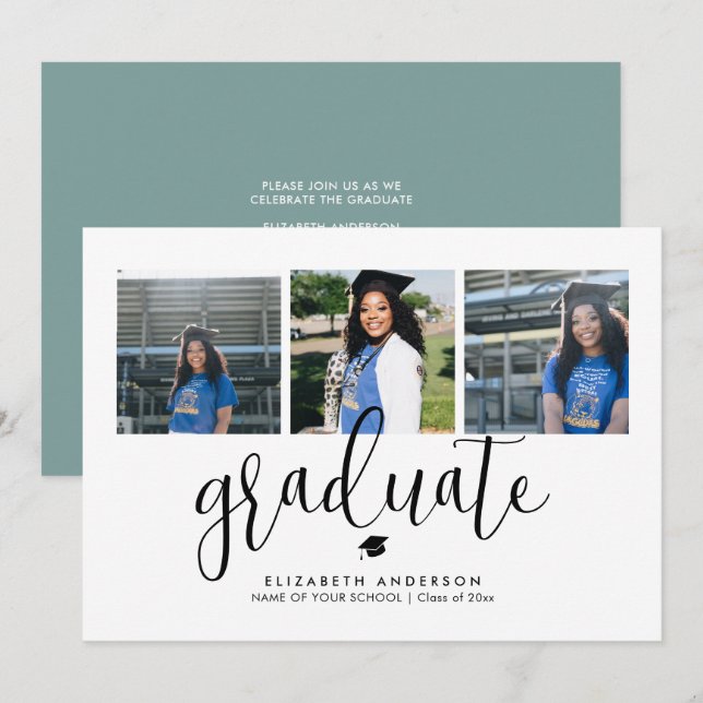 Simple Minimalist Graduate Graduation Photo Invitation (Front/Back)