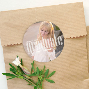 Simple Minimalist Graduation Photo Favour Thank Yo Classic Round Sticker