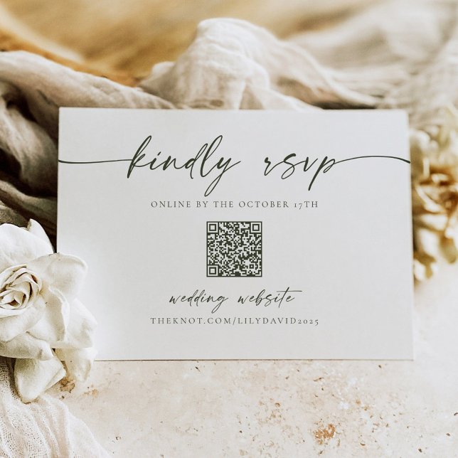 Simple Minimalist Green Olive RSVP QR Code Card (Creator Uploaded)