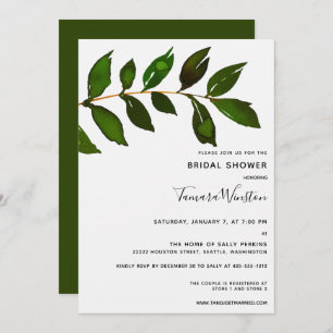 Simple Minimalist Greenery Foliage Bridal Shower Invitation