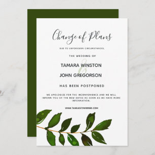 Simple Minimalist Greenery Postpone Wedding Invitation