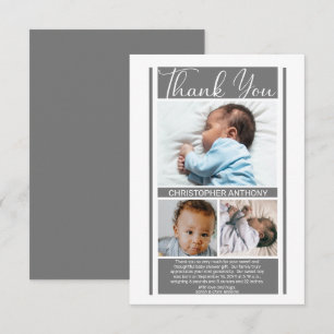 Simple Minimalist Grey Baby Shower Boy Thank You