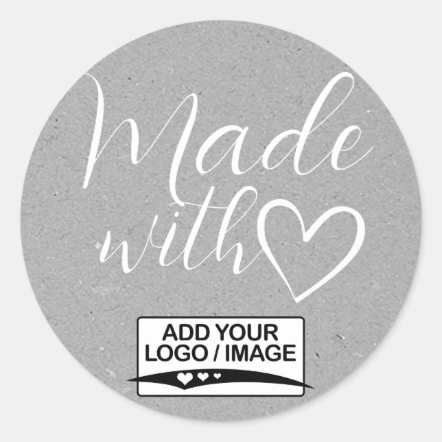Simple Minimalist Grey Kraft Paper Made With Love Classic Round Sticker (Front)
