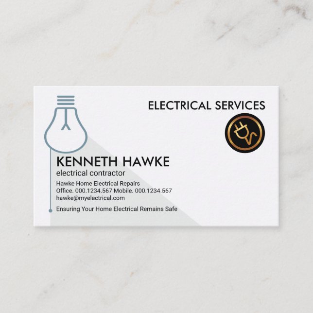 Simple Minimalist Grey Light Bulb Electrician Business Card (Front)
