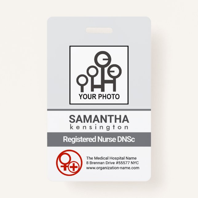 Simple Minimalist Grey Lines Staff Nurse Photo ID Badge (Front)