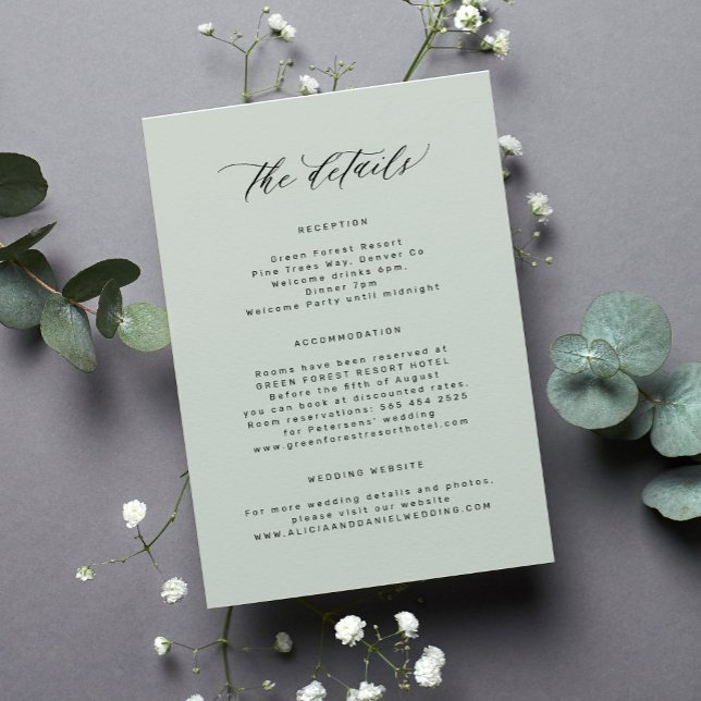 Simple minimalist guest sage green wedding details enclosure card (Creator Uploaded)