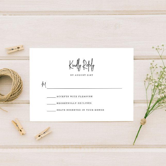 Simple Minimalist Hand-Lettered Script Wedding RSVP Card (Creator Uploaded)