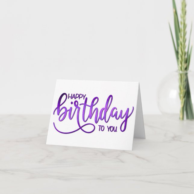Simple Minimalist Hand lettering Purple Birthday Card (Front)