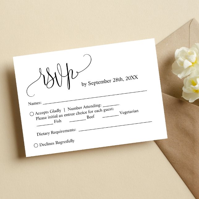 Simple Minimalist Handwritten Wedding RSVP Card (Simple minimalist handwritten RSVP card makes replies easy with a personal elegant touch)