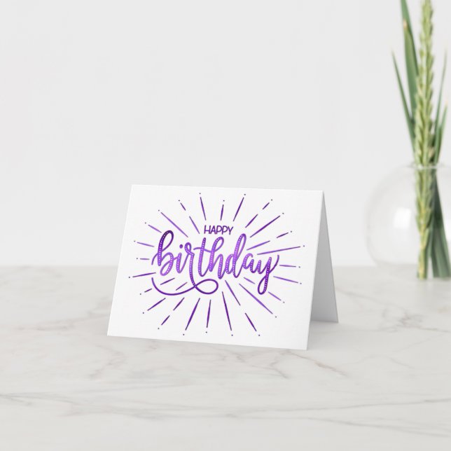 Simple Minimalist Happy Birthday Purple Rays Card (Front)