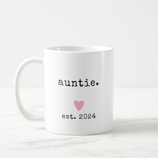 Simple Minimalist Heart Custom Year New Auntie Coffee Mug (Left)