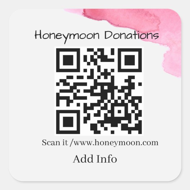 Simple minimalist honeymoon donations wedding q r  square sticker (Front)
