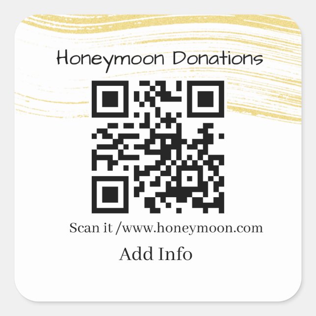 Simple minimalist honeymoon donations wedding q r  square sticker (Front)