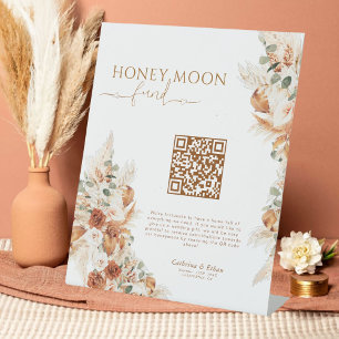 Simple Minimalist Honeymoon Fund Wedding QR Code  Pedestal Sign