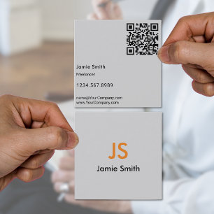 Simple Minimalist Initials Black, Orange & Grey Square Business Card