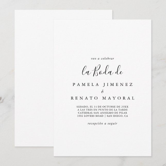 Simple Minimalist La Boda de Invitation (Front/Back)