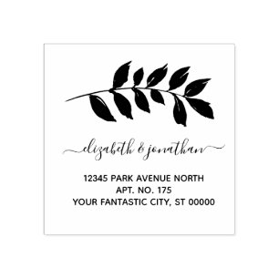 Simple Minimalist Leaf Foliage Return Address Rubber Stamp