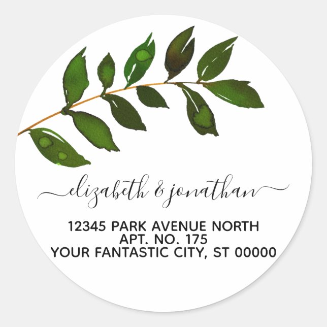 Simple Minimalist Leaf Foliage Wedding Classic Round Sticker (Front)