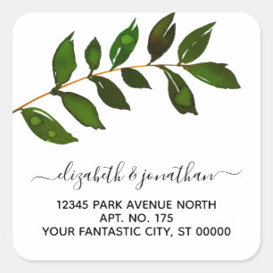 Simple Minimalist Leaf Foliage Wedding Square Sticker