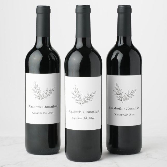 Simple minimalist leaf wedding     wine label (Bottles)