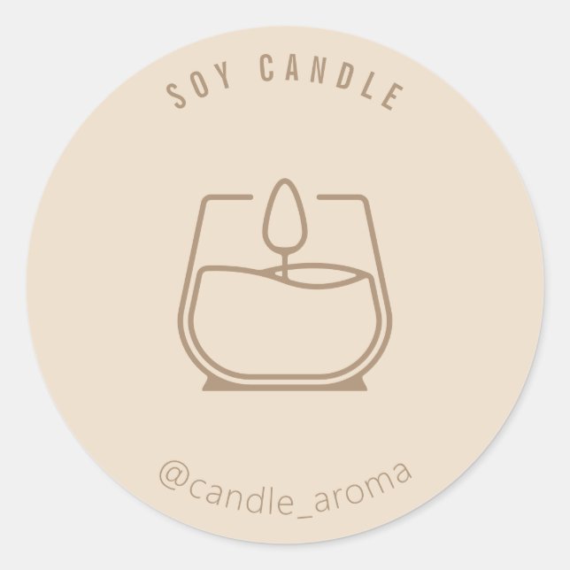 Simple Minimalist Logo Candle Package Beige Classic Round Sticker (Front)