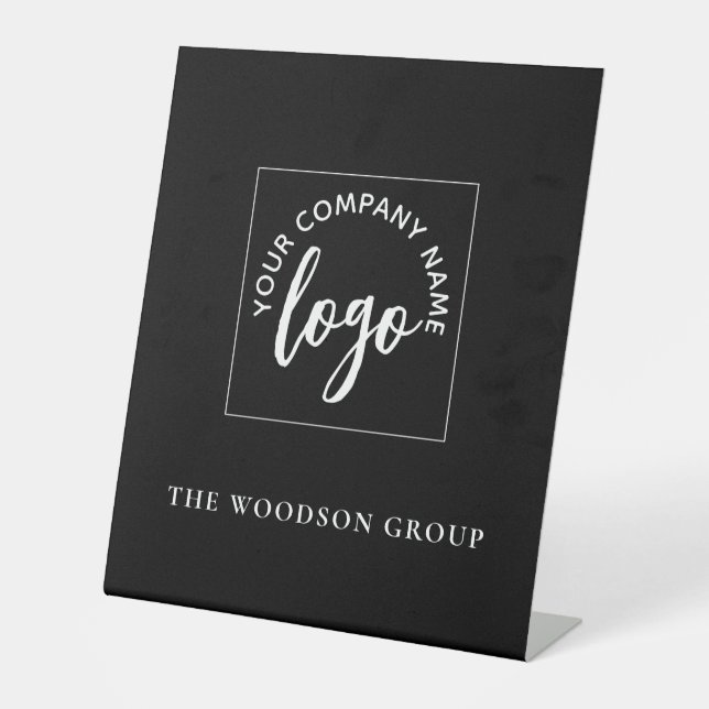 Simple Minimalist Logo Name Black Pedestal Sign (Front)