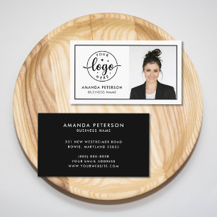 Simple Minimalist Logo & Photo Black White Business Card