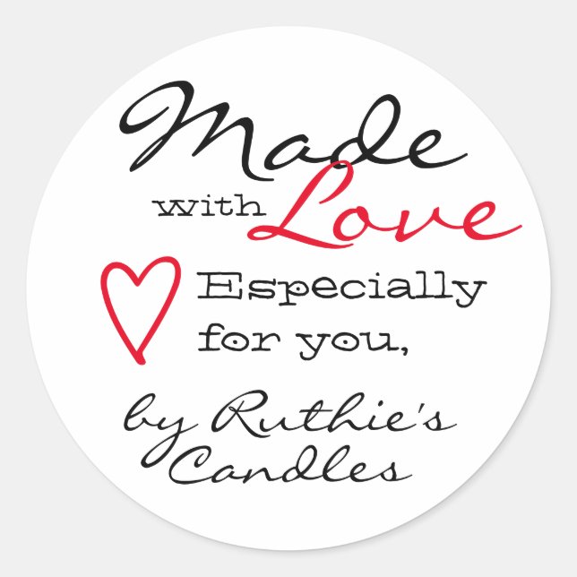 Simple Minimalist Made with Love Heart White Colou Classic Round Sticker (Front)