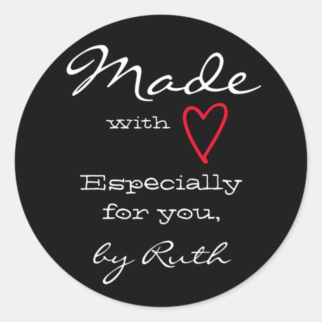 Simple Minimalist Made with Love Red Heart Black Classic Round Sticker (Front)