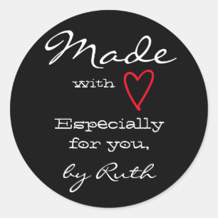 Simple Minimalist Made with Love Red Heart Black Classic Round Sticker